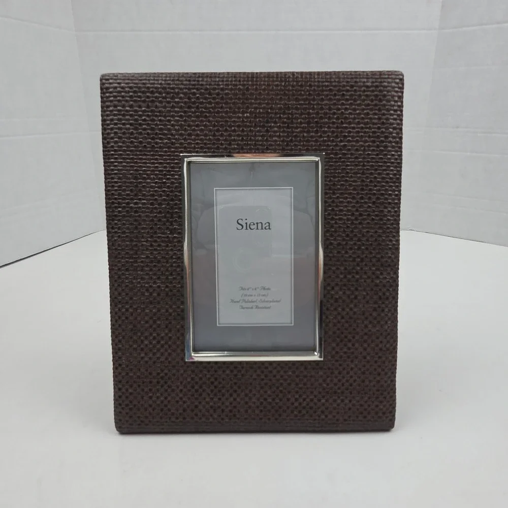 Siena Silverplate Rattan Brown 4x6 Picture Photo Frame Tabletop Wall Coastal